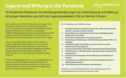 Paritätisches Positionspapier Jugend und Bildung in der Pandemie